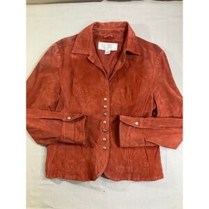 Christopher & Banks Womens Small Rust Orange Washable Suede Leather Jacket 4218